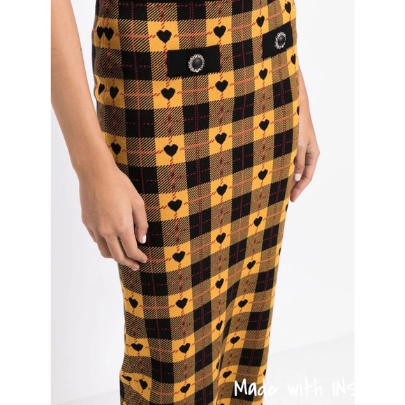 Alessandra Rich yellow heart check-pattern pencil skirt - Picture 2 of 12